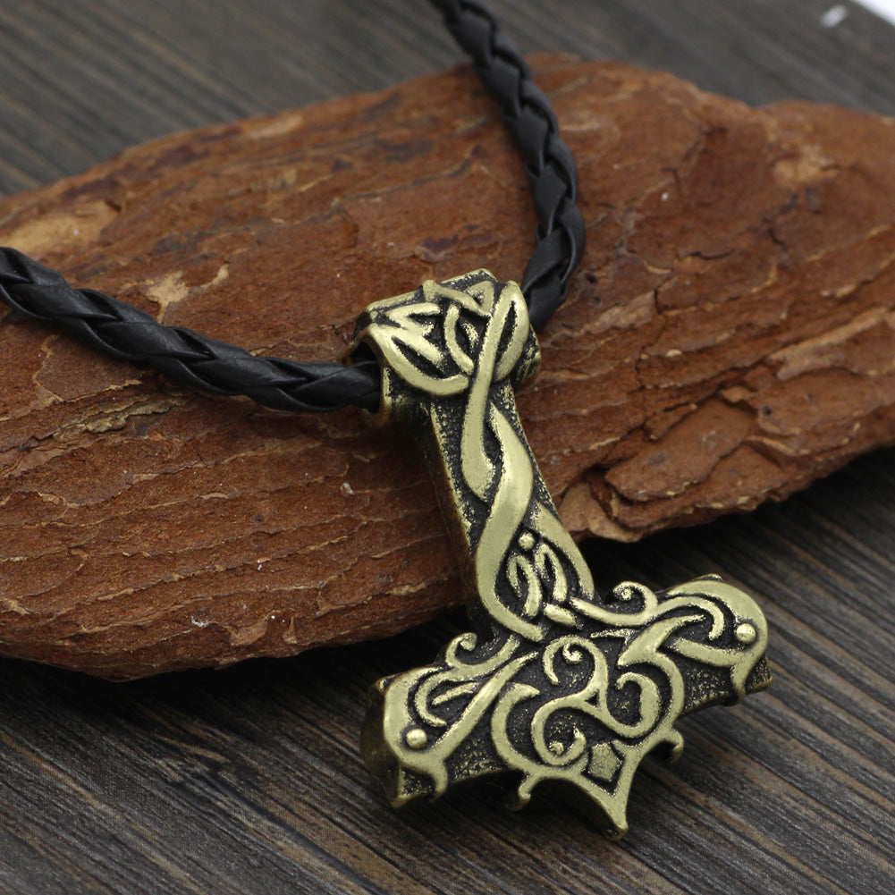 Ornate Viking Art  Large Thor Hammer Zinc Silver or Bronze w/ Chain or Leather Necklace