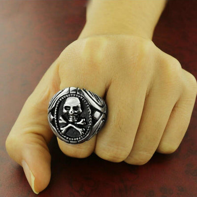 Skull and Cross Bones Stainless Steel Black & Silver Sizes 8-13 Ring