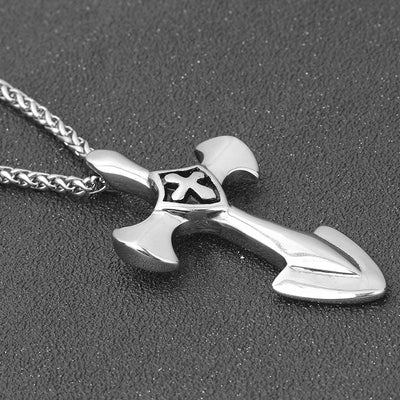 Striking Vintage Knight Cross Stainless Steel Silver Pendant 24" Necklaces