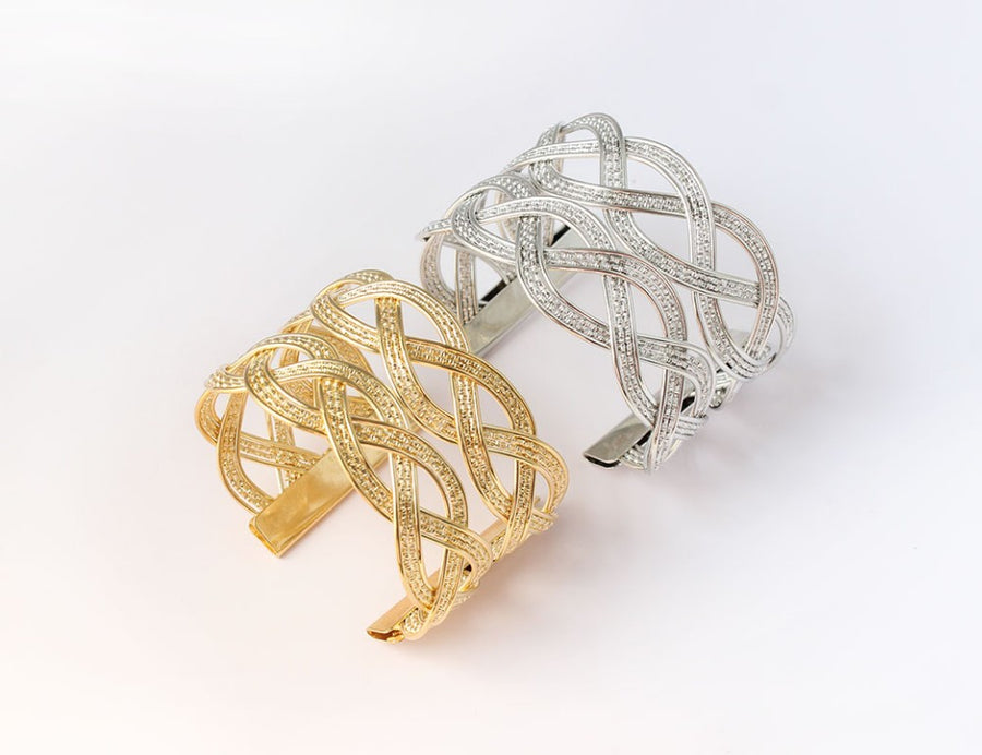 Viking Double Braid Gold or Silver Zinc Cuff Bracelet