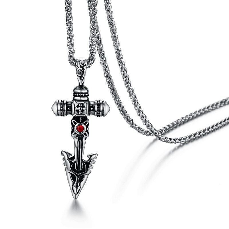 Spear Sword Cross Gold/Black/Silver Stainless Steel 24" Necklace