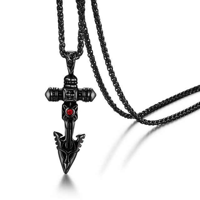 Spear Sword Cross Gold/Black/Silver Stainless Steel 24" Necklace