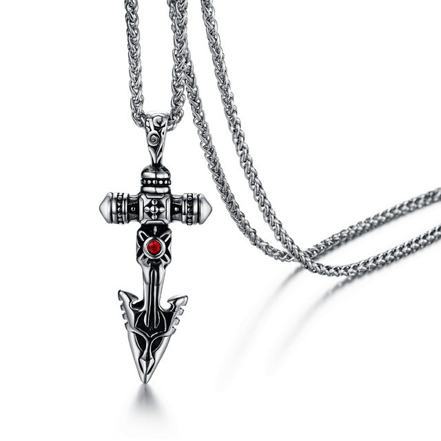 Spear Sword Cross Gold/Black/Silver Stainless Steel 24" Necklace