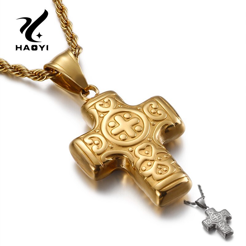 Vintage Cross Silver/Gold Stainless Steel Pendant and 18/20/22/24" Singapore Necklace