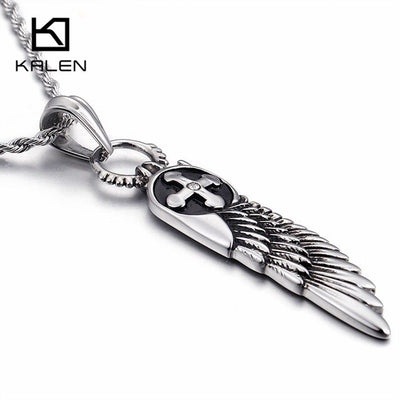 Unique Feather & Cross Silver Stainless Steel 20/22/24" Necklace