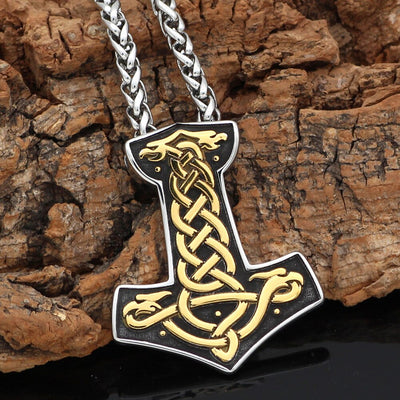 Thor Hammer 3-Color Stainless Steel w/ Wheat Necklace