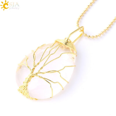 World Tree Gem Pink Quartz Tiger Eye Opal Aventurine Onyx Wrap 18" Necklace