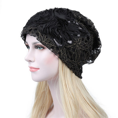 Romantic Vintage Lace Polyester Beanie Turban 5 Colors Hat