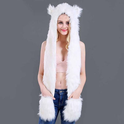 Viking Animal Hat Polyester Fur Hood Scarf w/ Pockets Hat