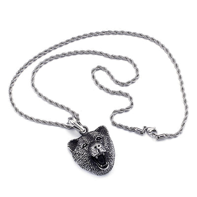 Bear Pendant Stainless Steel 24" Chain Necklace