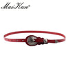 Ocean Wave Embossed Leather Thin Belt Black, Red & Camel Retro Buckle 32"-38"