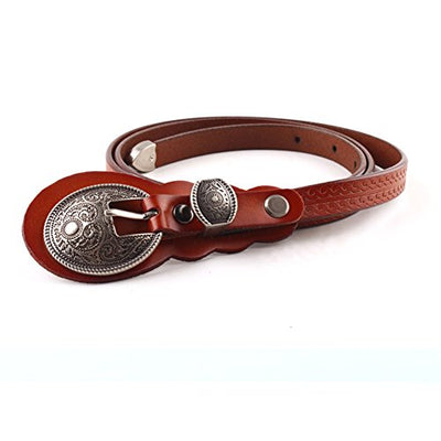 Ocean Wave Embossed Leather Thin Belt Black, Red & Camel Retro Buckle 32"-38"