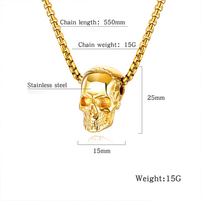 Skull Pendant 1" Stainless Steel 3 Colors w/ 21" Necklace