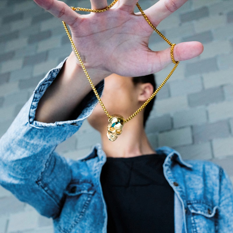 Skull Pendant 1" Stainless Steel 3 Colors w/ 21" Necklace