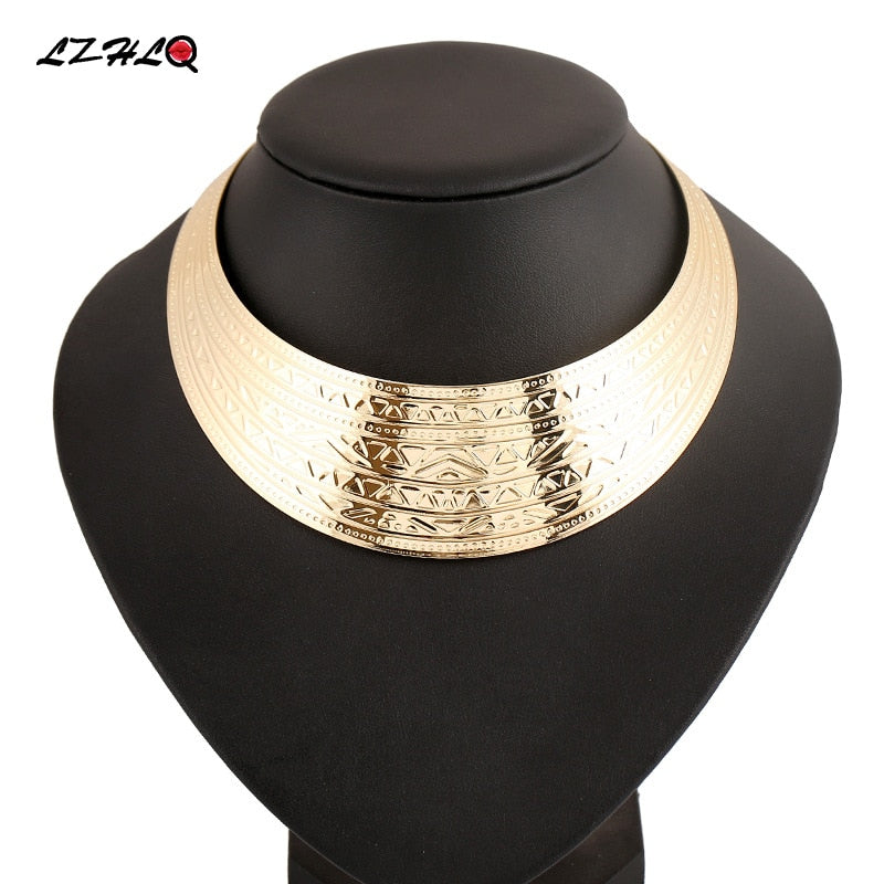 Viking Goddess Collar Choker Golden or Silver Zinc Alloy Statement Necklace