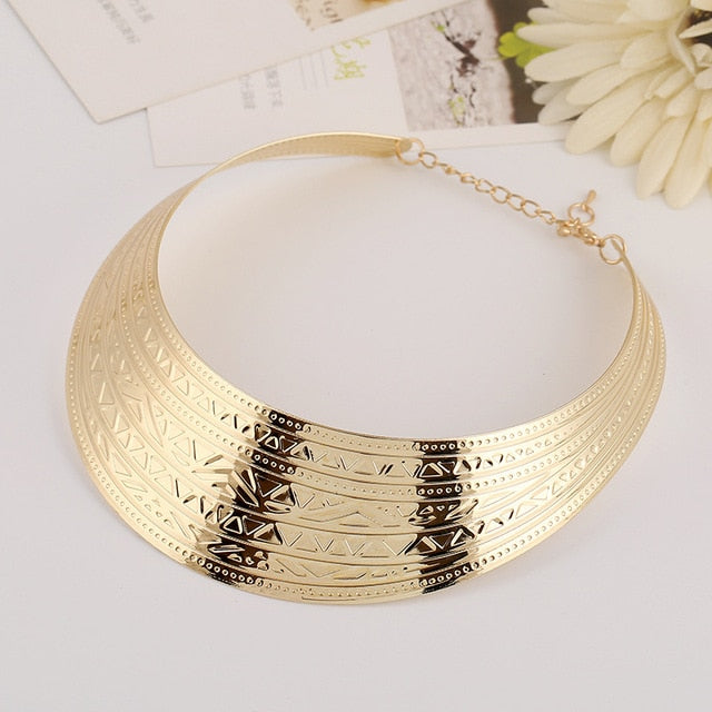 Viking Goddess Collar Choker Golden or Silver Zinc Alloy Statement Necklace