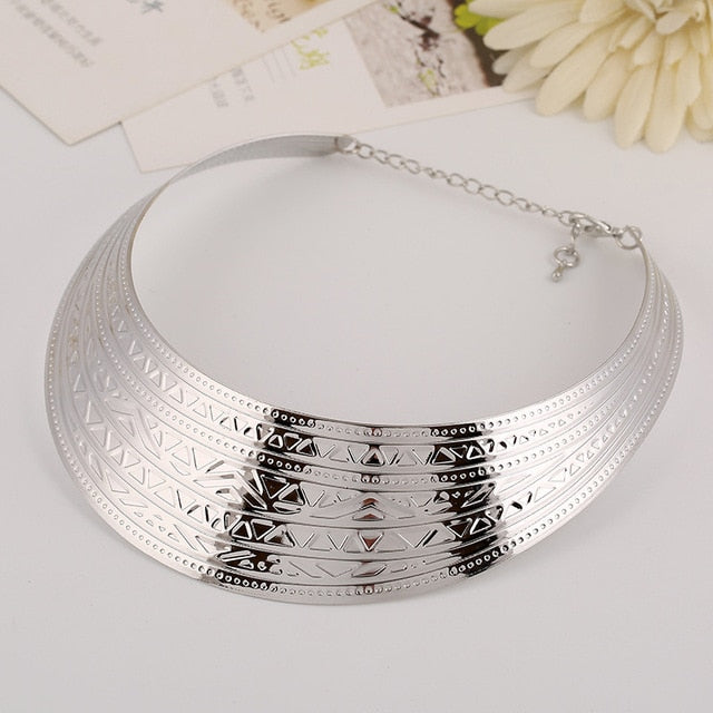 Viking Goddess Collar Choker Golden or Silver Zinc Alloy Statement Necklace