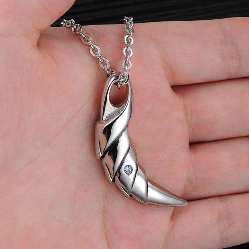 Cool Wolf Stainless Steel Pendant Blue Crystal 22” Necklace