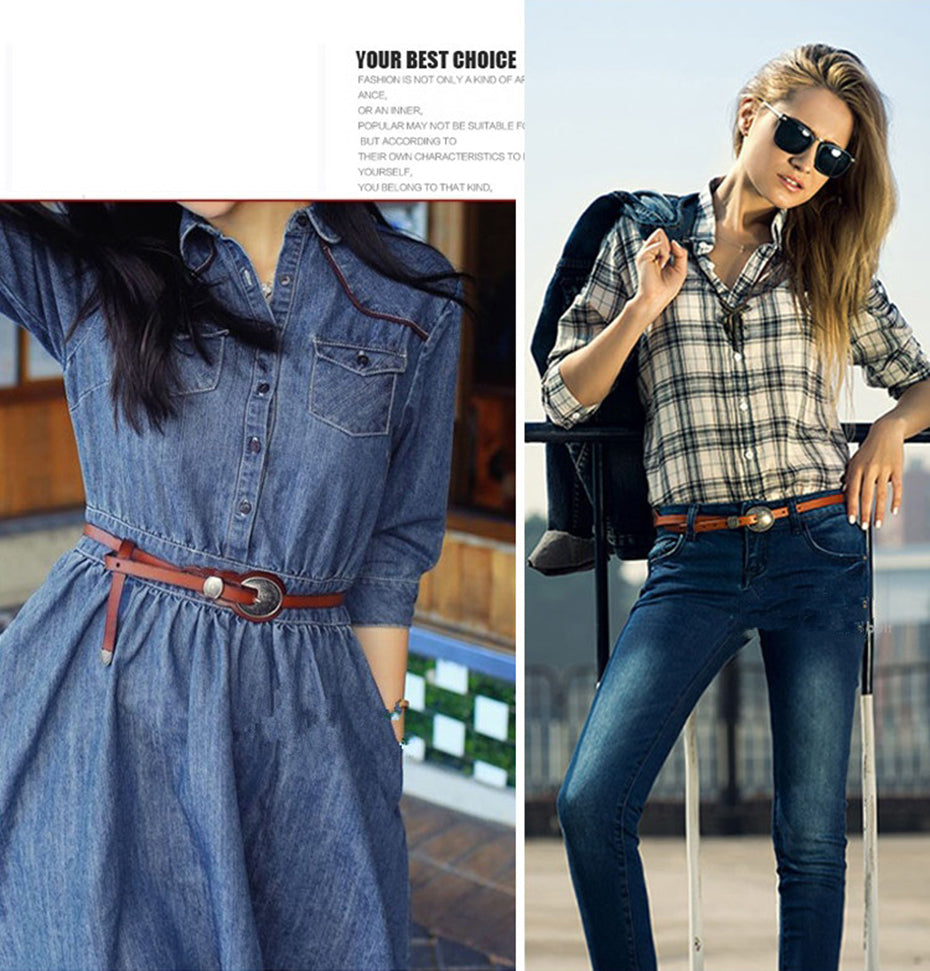 Ocean Wave Embossed Leather Thin Belt Black, Red & Camel Retro Buckle 32"-38"