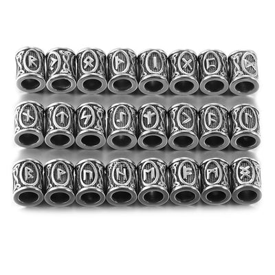 24pcs Norse Elder Futhark Runes Lg. Stainless Steel Hair & Beard Beads