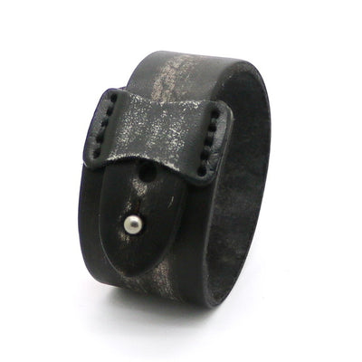 Grunge Black Leather Bracelet 9.6" Adjustable Retro Style Unisex