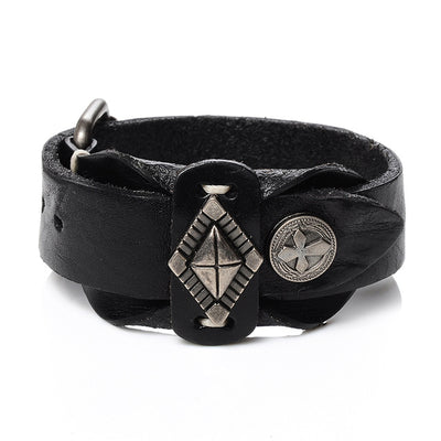 Vintage Leather Bracelet Black Charms Adjusts 7-9" Unisex