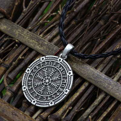 Viking Helm of Awe Icelandic Rune Silver Zinc Pendant Cord Necklace Unisex