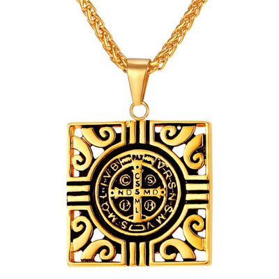 Square Ancient Cross Gold or Silver Stainless Steel Pendant and 20 " Necklace