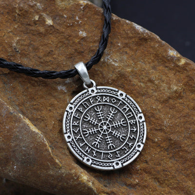 Viking Helm of Awe Icelandic Rune Silver Zinc Pendant Cord Necklace Unisex