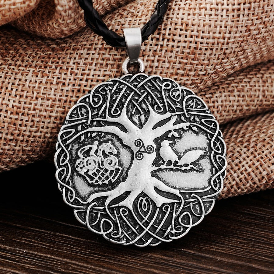 Viking Yggdrasil World Tree Zinc Silver or Bronze Pendant Rope Necklace