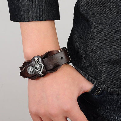Vintage Leather Bracelet Black Charms Adjusts 7-9" Unisex