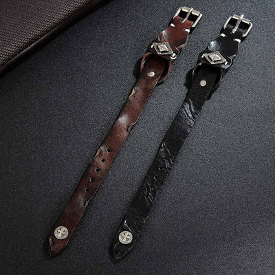 Vintage Leather Bracelet Black Charms Adjusts 7-9" Unisex
