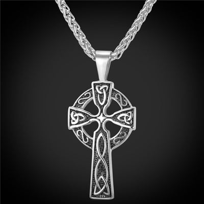 Norse Cross Pendant Stainless Steel Platinum Or Gold 20” Chain