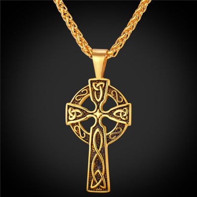 Norse Cross Pendant Stainless Steel Platinum Or Gold 20” Chain