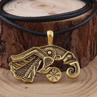 Viking/Norse Raven Gold, Silver or Bronze Pendant with Cord or Chain 50 cm Unisex