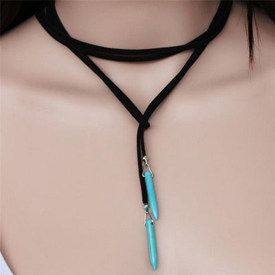 Vintage Turquoise Drops on Black or Brown Leather Cord Necklace
