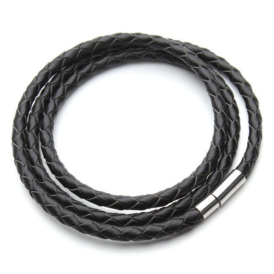 Braided Leather 3-Wrap Bracelet 23.6" 13 Colors Magnetic