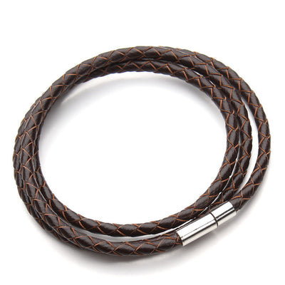 Braided Leather 3-Wrap Bracelet 23.6" 13 Colors Magnetic