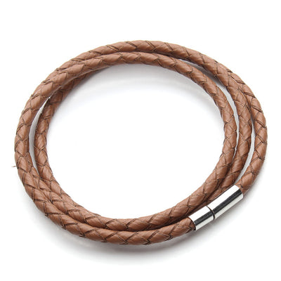 Braided Leather 3-Wrap Bracelet 23.6" 13 Colors Magnetic