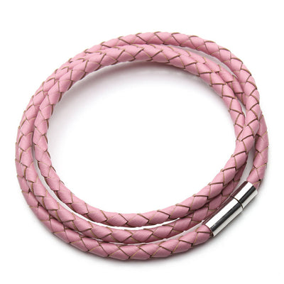 Braided Leather 3-Wrap Bracelet 23.6" 13 Colors Magnetic