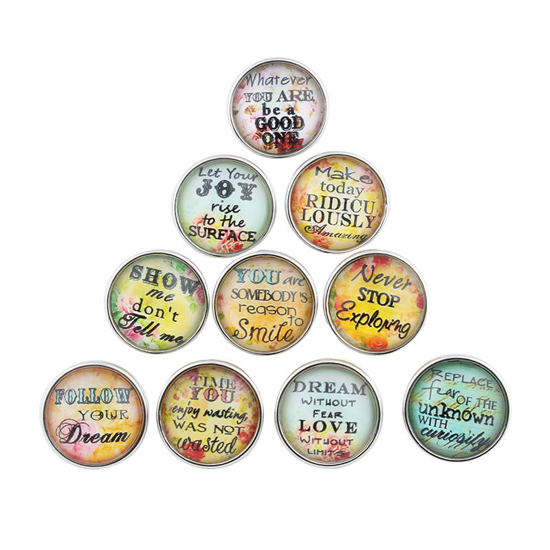 Trendy Inspirational Messages Snap Buttons Set of 10 Zinc Fits 18-20 mm Snap Button Jewelry Unisex