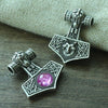 Thor's Hammer Red or Purple Bead on Bronze or Silver Zinc 18" Cord Necklace Unisex