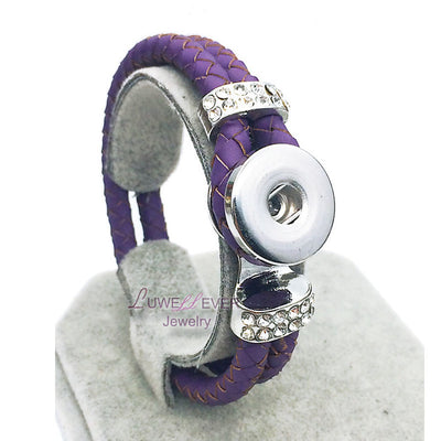 Braided Purple Leather 18mm Snap Button Bracelet