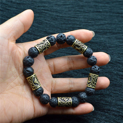 Icelandic Braided Leather Runes Lava Bracelet - Runic Viking Jewelry –  LavaRockReykjavik
