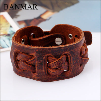 Norse Hand Crafted Braided Leather Wide Black Or Brown 7”  Bracelet