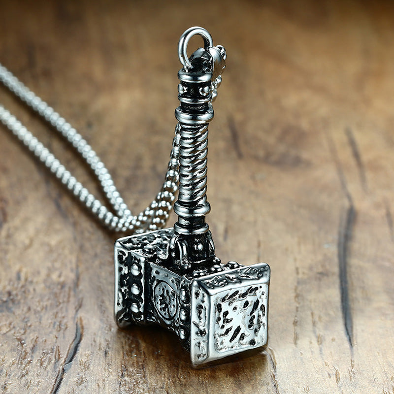 Stainless Steel Thor's Hammer With Rune And Ropework - Norse Spirit