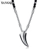 Wolf Tooth Silver Stainless Steel Silver Pendant Black Stone 25" Necklace Unisex