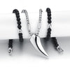 Wolf Tooth Silver Stainless Steel Silver Pendant Black Stone 25" Necklace Unisex