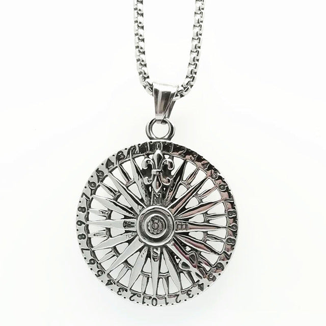 Viking/Norse Compass Silver or Gold Stainless Steel Pendant w/ Box Chain Necklace Unisex