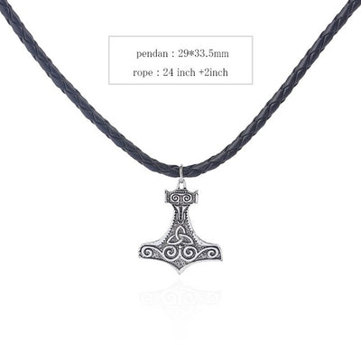 Viking Amulet Raven Tree of Life and Thor's Hammer Charm Pendant Knot Braid Leather Necklace for Fashion Men Jewelry - Viking Jewelry Life